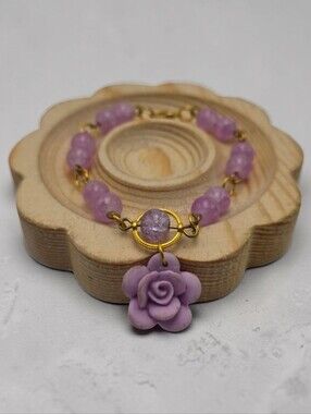 Handmade Purple Rose Charm Bracelet